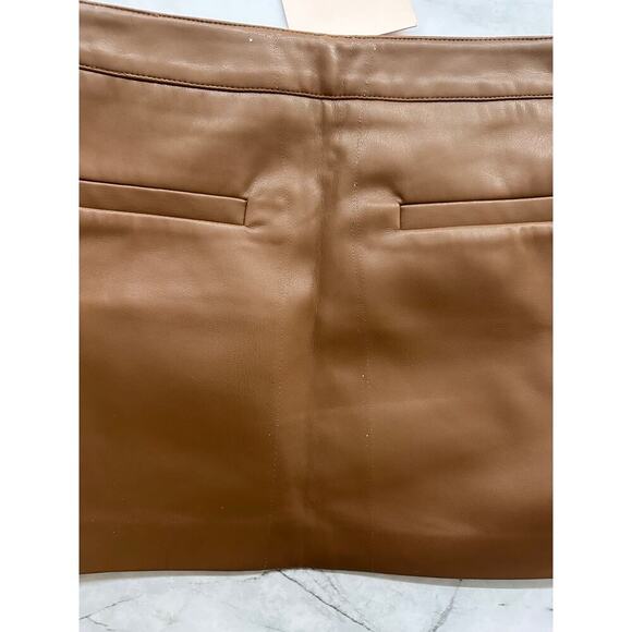 New w tags Nana Jacqueline Brown leather Mini Skirt size XS with gold frame - Picture 8 of 10